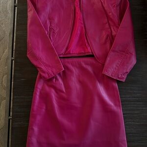 Firenze Vibrant Pink Leather Jacket and Skirt Set